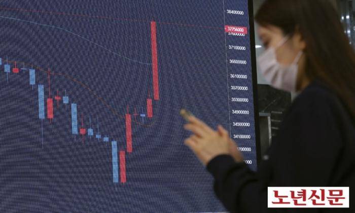 서울노년신문 성수목 기자  비트코인 시세가 급등하며 3700만원 선에서 거래를 이어가고 있는 21일 서울 서울 서초구 빗썸 고객지원센터 전광판에 비트코인 차트가 보이고 있다 대표적인 비트코인 상승 재료로는 블랙록 현물 ETF 신청이 꼽힌다 시장 전문가들이 최고의 호재라는 평가까지 했던 만큼 향후 시장 방향을 좌우할 전망이다 20230621