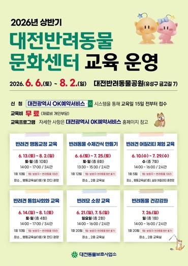 대전시, 2026 상반기 반려동물 교육프로그램 운영