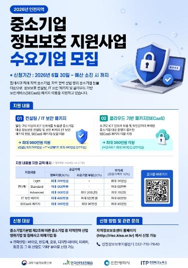 인천TP·KISA, 중소기업 정보보호 지원사업 수요기업 모집